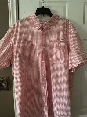 Magellan Outdoors Pink Gingham Short-Sleeve Button-Down Shirt 2xl fish gear